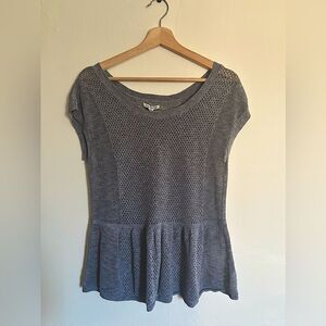 American Eagle Outfitters Gray Sweater Open Knit Peplum Top Size Large
